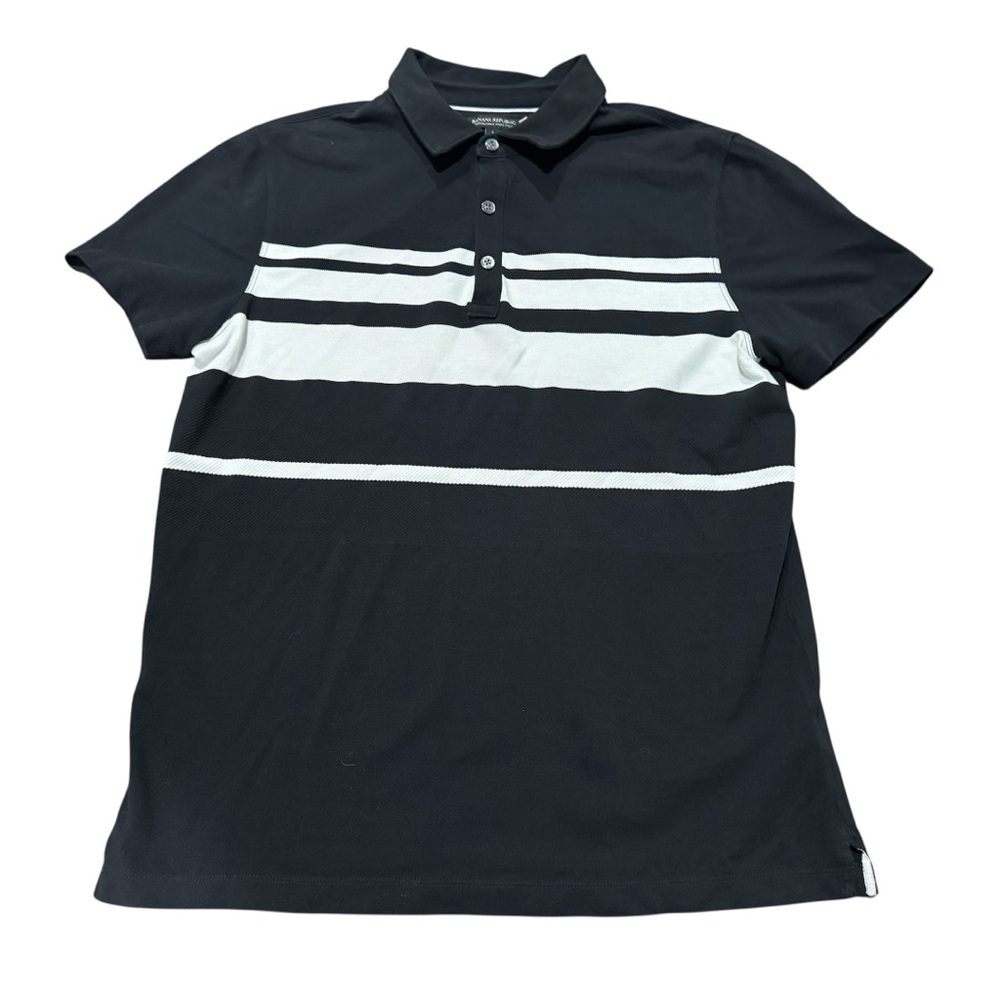 Banana Republic Performance Pique Polo Short Sleeve Black White Size Large